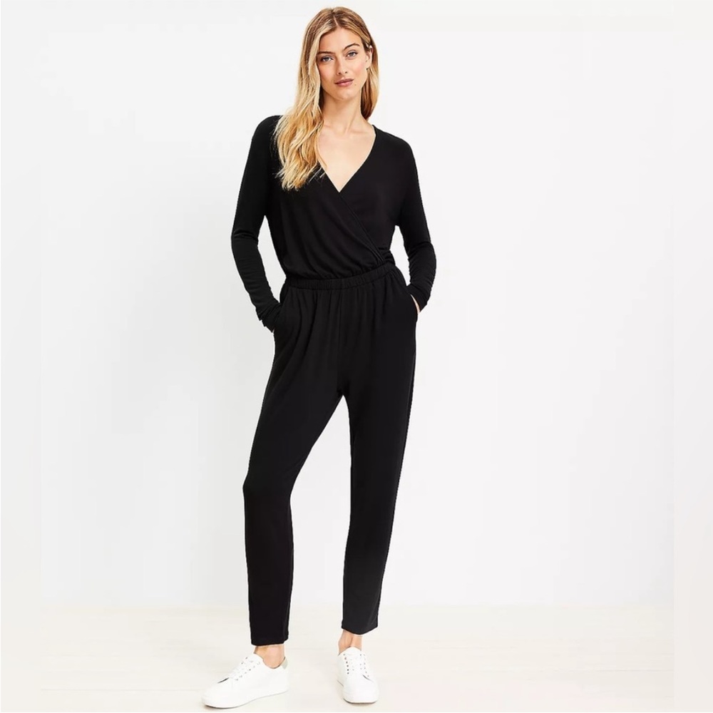 Lou & Grey Black Long-Sleeve V-Neck Jumpsuit